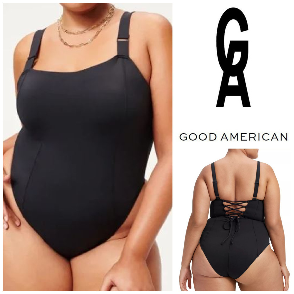 NEW Good American Plus Sz 6 3X Black Sculpt Corset One Piece Swimsuit NWOT - Picture 1 of 9